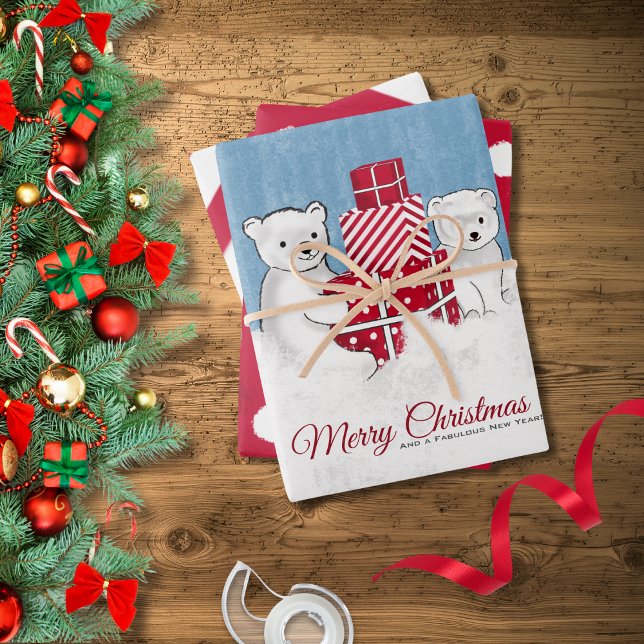 Feuille De Papier Cadeau Adorable Ours Polaire Cubs Avec Cadeaux De Noël Ro (Créateur téléchargé)