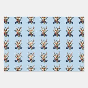 Feuille De Papier Cadeau Adorable Reindeer Noël multipack festif