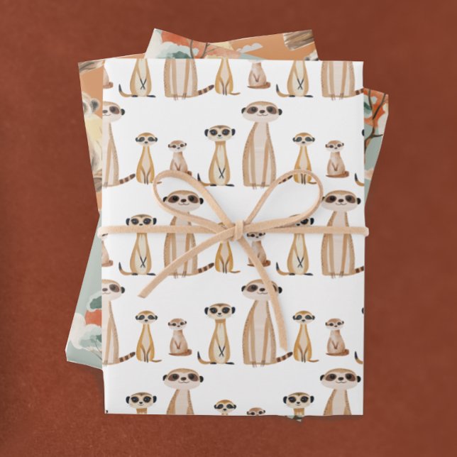 Feuille De Papier Cadeau Adorable Safari sauvage Meerkat Anniversaire (Créateur téléchargé)
