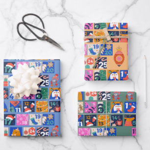 Feuille De Papier Cadeau ADVENT CALENDAR Scandinavian Folk Art Hygge 3 col