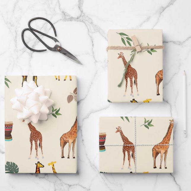 Feuille De Papier Cadeau Afrique Giraffe à thème  (Recto)