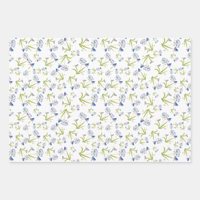 Feuille De Papier Cadeau Agapanthe avec Merlebleu mère et bébé (Devant)