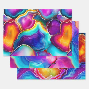 Feuille De Papier Cadeau Agate Abstrait Coloré avec des Couches Tourbillonn