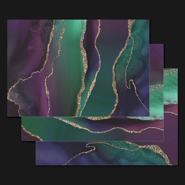 Feuille De Papier Cadeau Agate attrayante | Joyau foncé Tone Pierre Or Vein (Créateur téléchargé)