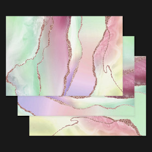 Feuille De Papier Cadeau Agate de pastèque   Neo Mint Green et Cassis Pink