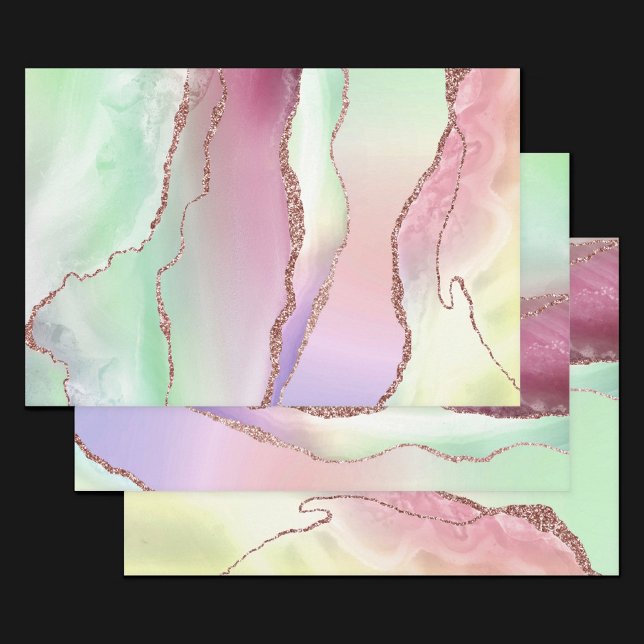 Feuille De Papier Cadeau Agate de pastèque | Neo Mint Green et Cassis Pink (Créateur téléchargé)