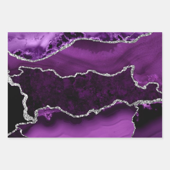 Feuille De Papier Cadeau Agate en marbre de Parties scintillant violet et d (Devant)