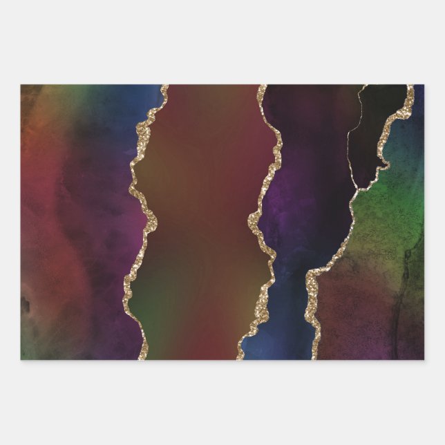 Feuille De Papier Cadeau Agate foncé intense | Moody Rainbow Jewel Tone (Devant)