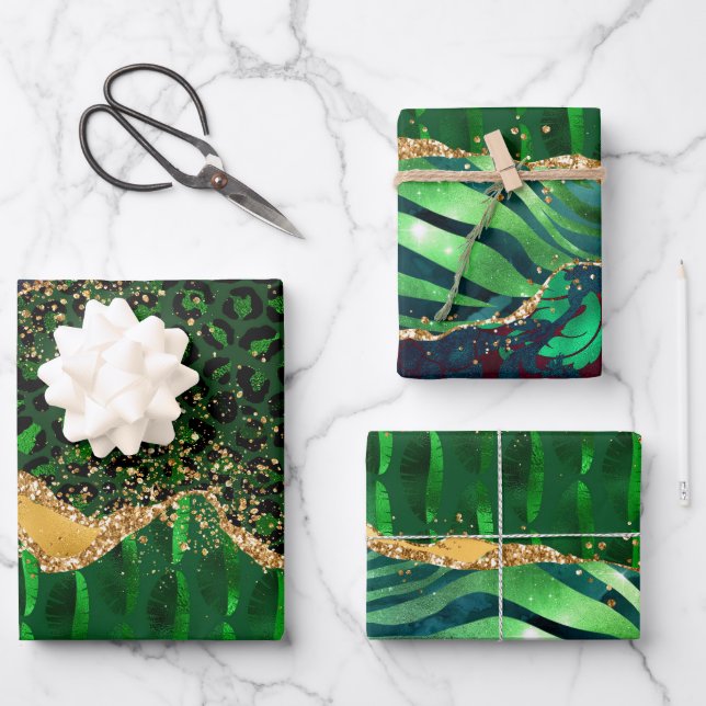 Feuille De Papier Cadeau Agate Poster de animal Safari vert (Recto)