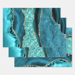 Feuille De Papier Cadeau Agate Turquoise Blue Gold Parties scintillant Marb