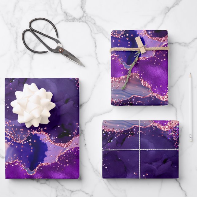 Feuille De Papier Cadeau Agitation des séquences de Parties scintillant vio (Recto)