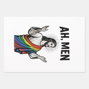 Feuille De Papier Cadeau Ah Men Funny LGBT Gay pride Jesus Rainbow