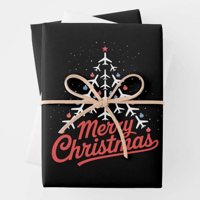 Feuille De Papier Cadeau Airplane Christmas Tree Pilot (En situation)