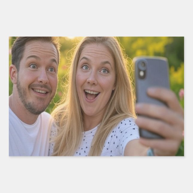 Feuille De Papier Cadeau Ajouter un selfie personnalisé (Devant)