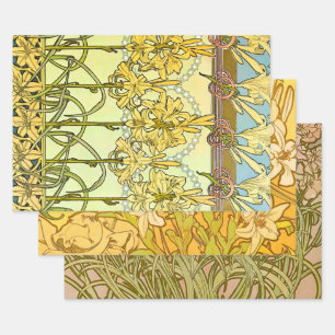 Feuille De Papier Cadeau Alfonse Mucha Art Nouveau Lily motif floral envelo