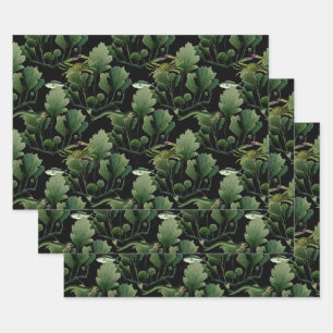 Feuille De Papier Cadeau Algues et poissons sur le noir