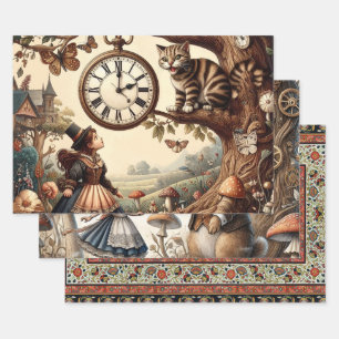 Feuille De Papier Cadeau Alice et Chat du Cheshire : Fantaisie Merveilleuse