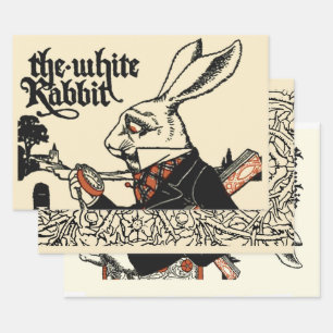 Feuille De Papier Cadeau Alice Lapin Blanc Classique Wonderland 