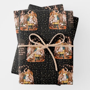 Feuille De Papier Cadeau Alice Lecture Cartes Noir