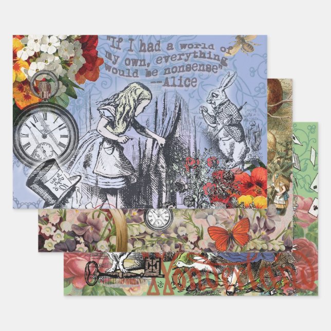 Feuille De Papier Cadeau Alice nonsense rideau merveilleux - Bleu (Lot)