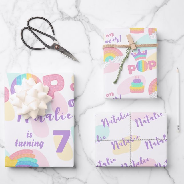 Feuille De Papier Cadeau Allez-y ! Pastel pop it anniversaire enfant (Recto)