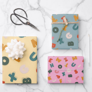 Feuille De Papier Cadeau Alphabet Joueur Rétro Deux Tons