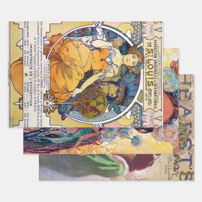 Feuille De Papier Cadeau Alphonse Mucha, American Works (Lot)