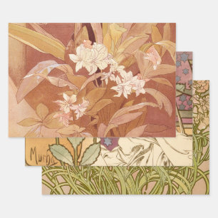 Feuille De Papier Cadeau Alphonse Mucha Art Nouveau Détail floral