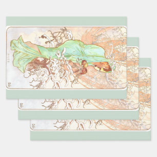 Feuille De Papier Cadeau Alphonse Mucha Hiver Vintage Art Nouveau peinture
