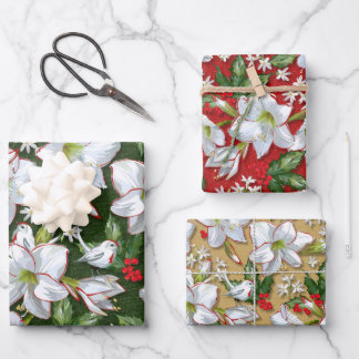 Feuille De Papier Cadeau Amaryllis, Holly & Doves