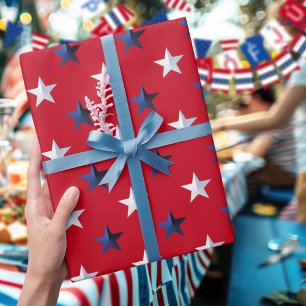 Feuille De Papier Cadeau Américaine Rouge Blanc Bleu Étoiles Et Rayures