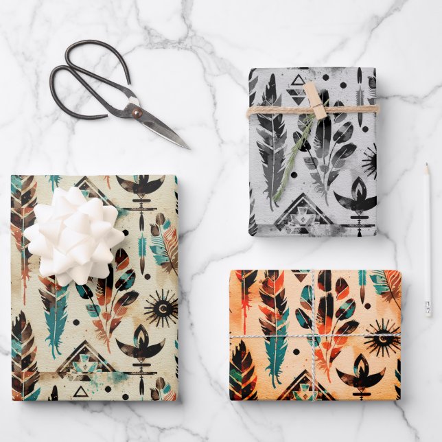 Feuille De Papier Cadeau American Ethnic Tribal Art Motif (Recto)