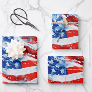 Feuille De Papier Cadeau American Flag USA Watercolor 4 juillet