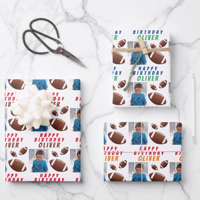 Feuille De Papier Cadeau American Football Ball Sports Anniversaire de enfa (Recto)
