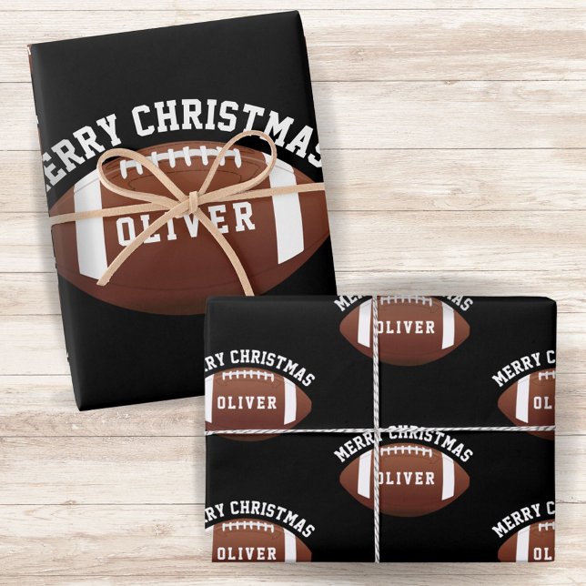 Feuille De Papier Cadeau American Football Balls Nom Noir Noël (Créateur téléchargé)