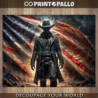 Feuille De Papier Cadeau American western outlaw cowboy hero with flag - 