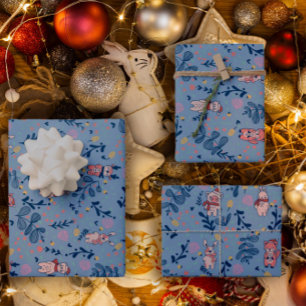 Feuille De Papier Cadeau Amis drôles de la forêt Motif de forêt bleue hive