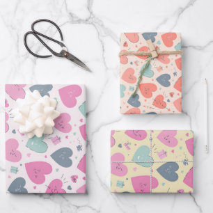 Feuille De Papier Cadeau Amour et Coeur Pastel Couleur Motif Valentines Jou