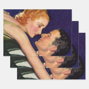 Feuille De Papier Cadeau Amour et romance vintage, films rétro d'Hollywood