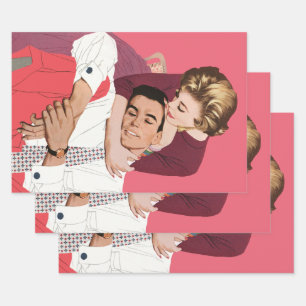 Feuille De Papier Cadeau Amour et romance vintage, jeunes mariés en rose