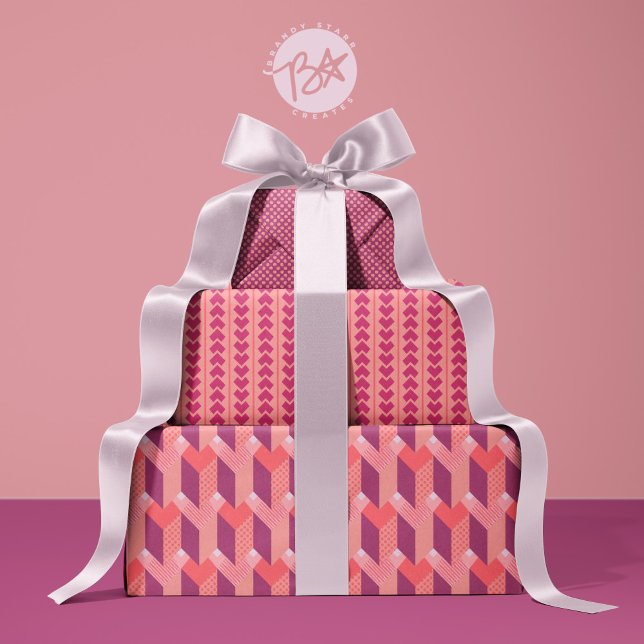Feuille De Papier Cadeau Amour géométrique en Magenta, Corail, Rose (Créateur téléchargé)