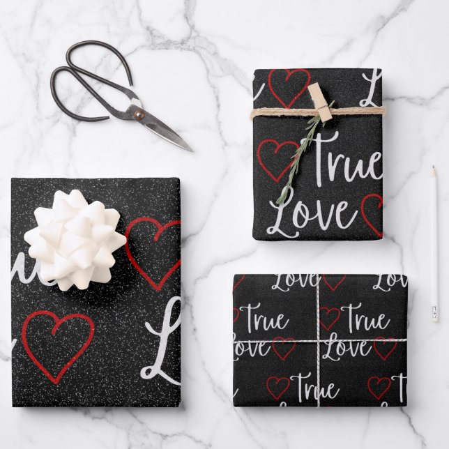 Feuille De Papier Cadeau Amour Véritable Paillettes Blanches Saint-Valentin (Recto)