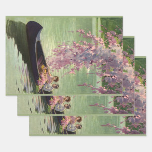 Feuille De Papier Cadeau Amour vintage et romance, Balade en canoë romantiq