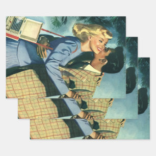 Feuille De Papier Cadeau Amour vintage et romance, Danse de Noël