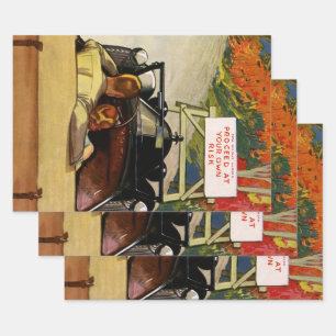 Feuille De Papier Cadeau Amour Vintage, Route Fermée Procédez à Vos Propres