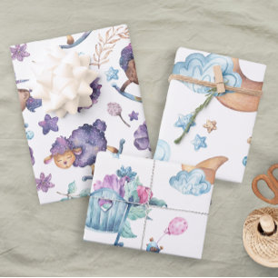 Feuille De Papier Cadeau Amusant Lullaby Lune Mouton Nuages Moutons Bébé