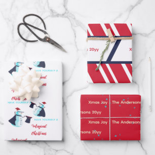 Feuille De Papier Cadeau Amusant Magicien Snowmen Santa Hat Motif Noël