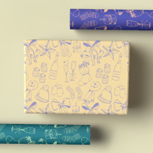 Feuille De Papier Cadeau Amusant main vive tiré violet Turquoise pêche fête