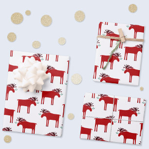 Feuille De Papier Cadeau Amusant Moose Holiday Rouge et Blanc