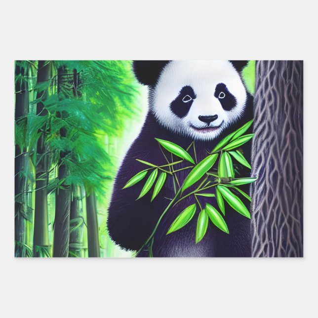 Feuille De Papier Cadeau Amusant Petit Ours Panda (Devant)